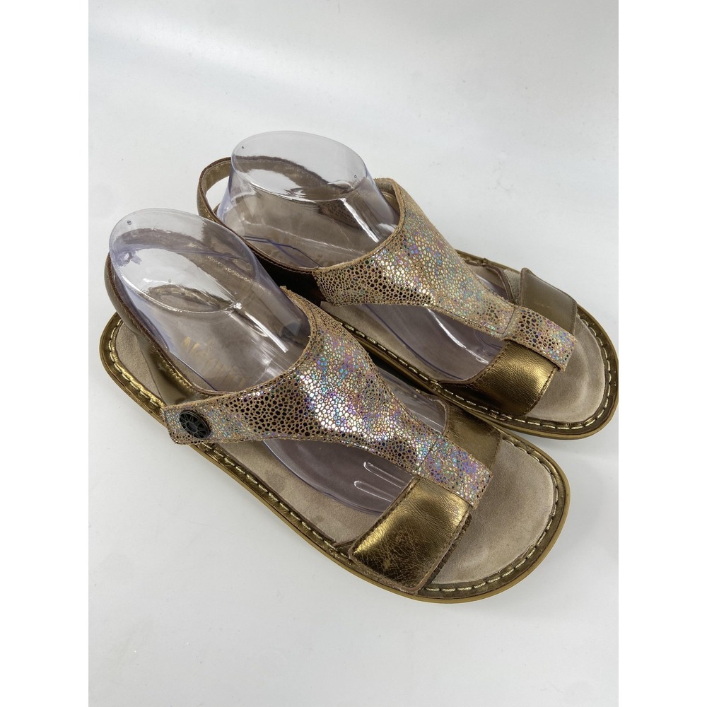 Alegria Sandals Shoes Womens 10‎ Gold Kendra Leather Slingback Wedge Comfort